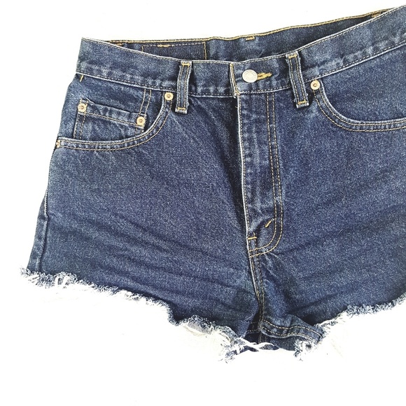 Levi's // 505 Cut Off High-Rise Dark Denim Shorts - Picture 5 of 8
